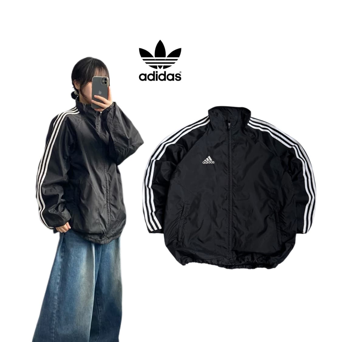 아디다스 00s 삼선 오버핏 올드스쿨 바람막이 자켓  상품이미지1