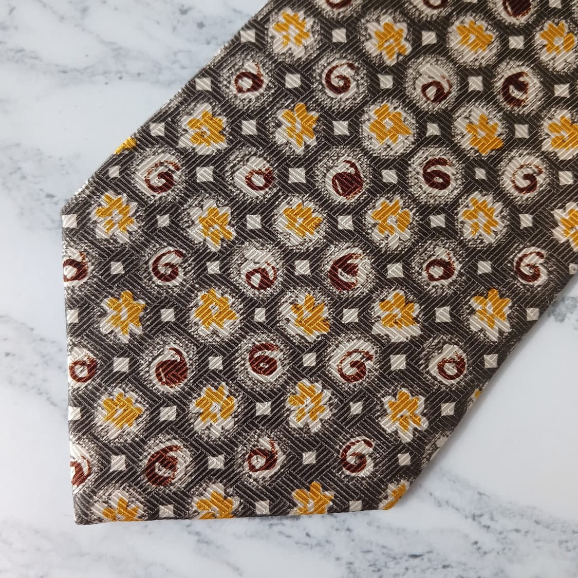 아쿠아스큐텀 실크 브라운 패턴 넥타이 9.4cm A+등급 e866 상품이미지7