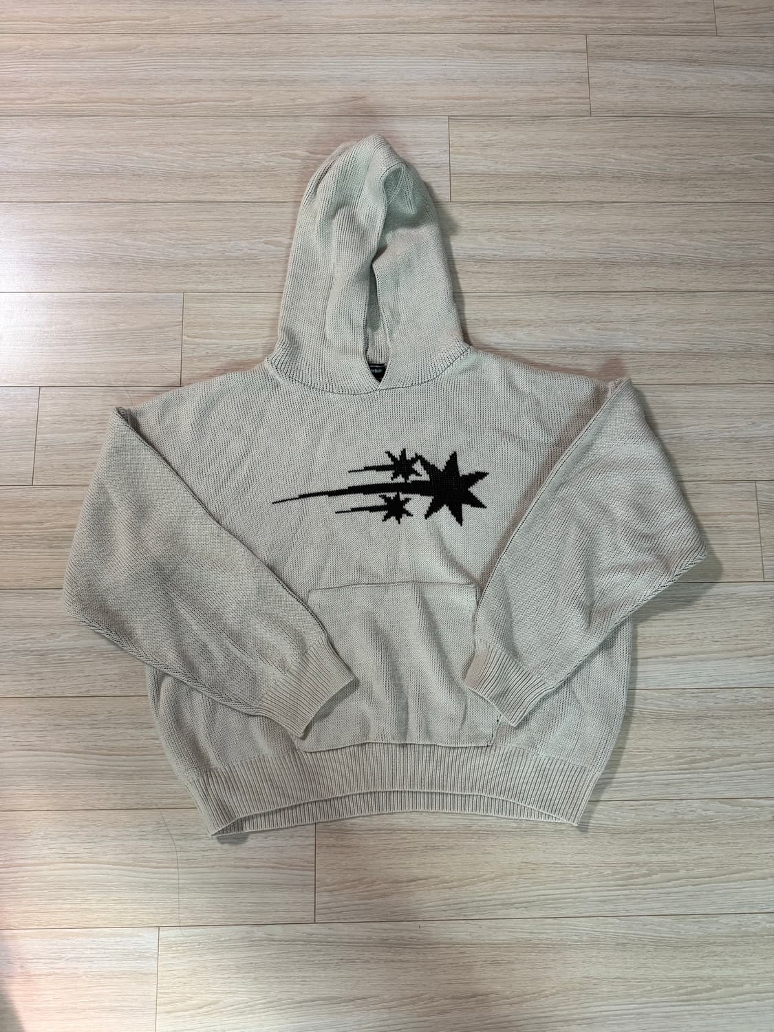 3STARS LOGO KNIT HOODIE_IVORY(NG2DFUK610 상품이미지1