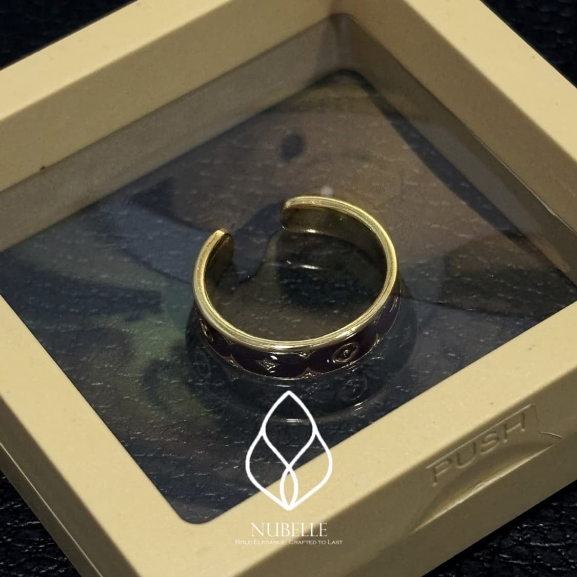 🌗 Monogram logo ring / 골드 버건디 모노그램 반지 상품이미지4
