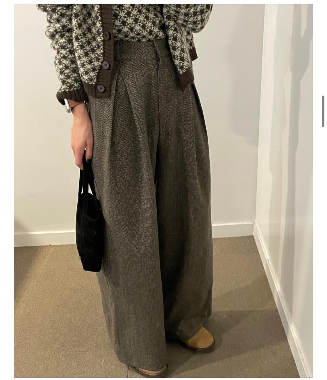 르메르핏 헤링본 카키브라운팬츠,브라운니트 셋업 (울,캐시 혼방)빈티지 상품이미지3