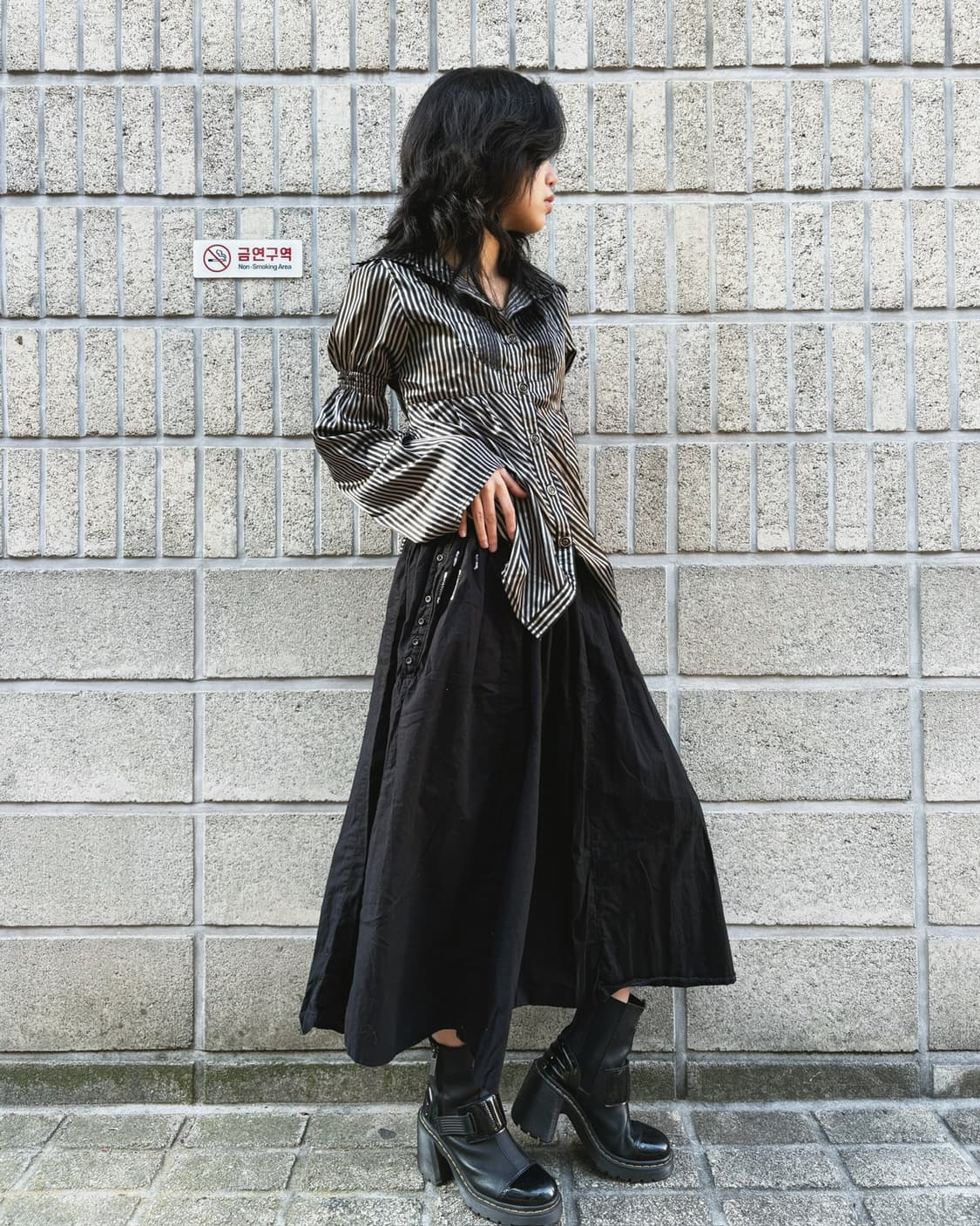 캐피탈 올 블랙 와이드 코튼 스커트 상품이미지7