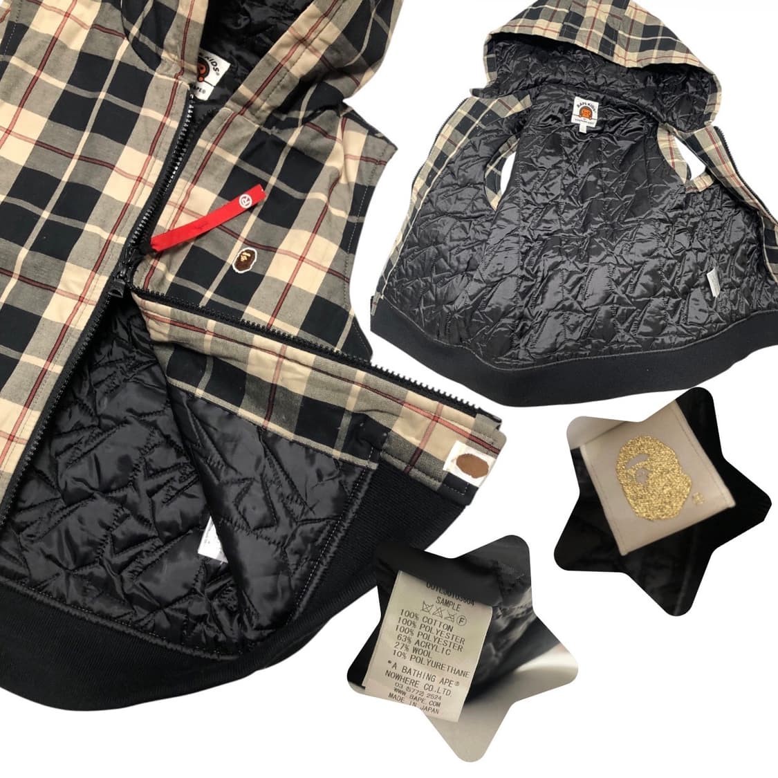정품 베이프 너드체크 누빔 조끼 후드패딩(44) 상품이미지4