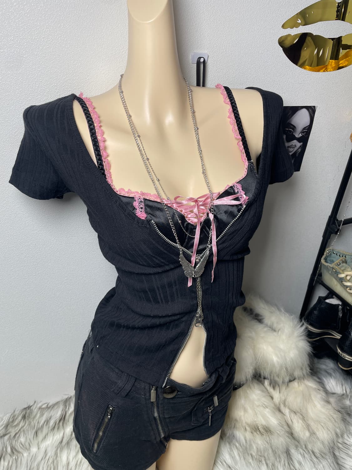 빈티지 체인 디테일 골지 탑 반팔 상품이미지1