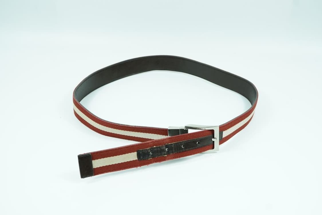 BALLY 시그니처 삼선 스트라이프 캔버스 가죽 벨트 상품이미지4