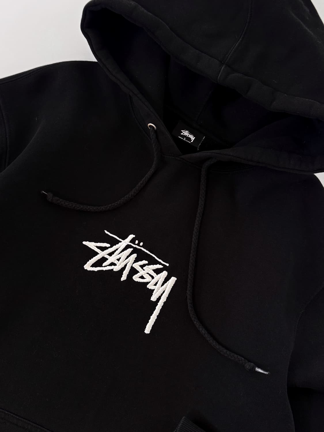 스투시 루즈핏 미드 스탁로고 블랙 스웻 후드 상품이미지2