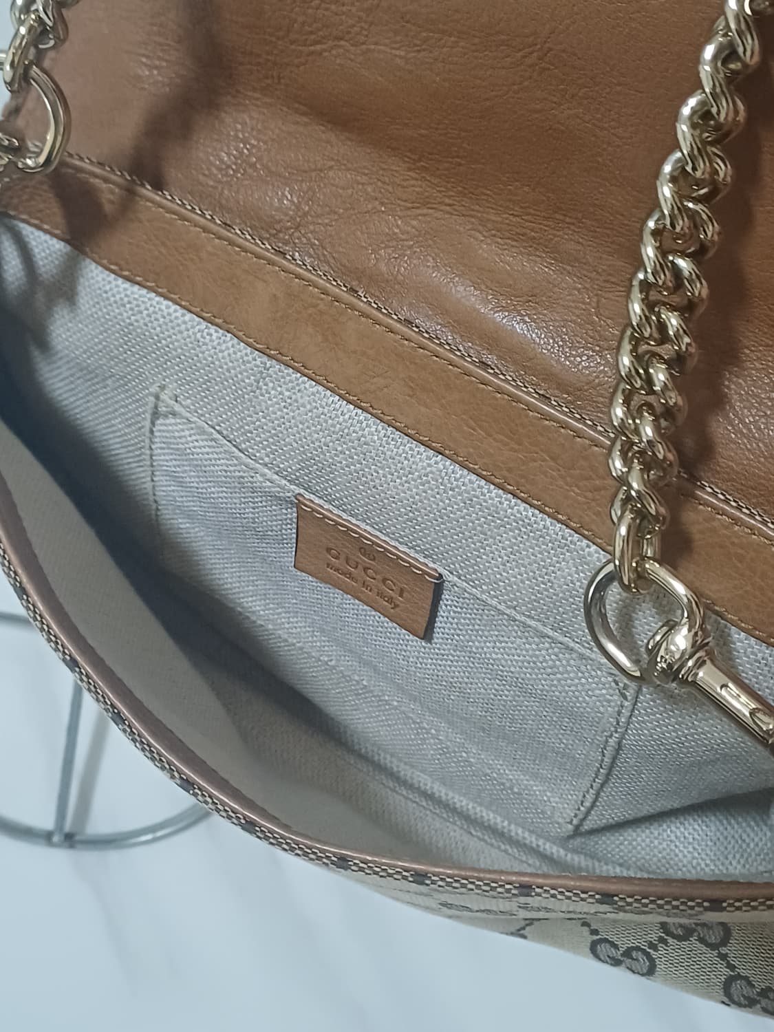 구찌 마라케시 GG 무늬 핸드백 체인 숄더 베이지 라이트 브라운 가죽 상품이미지5