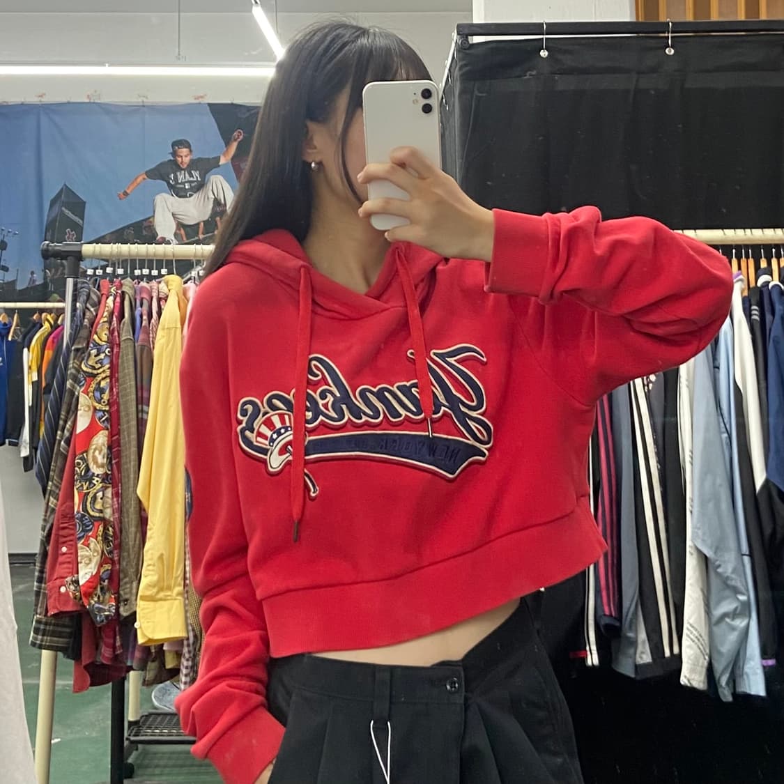 MLB 빨강 크롭 후드티 L (크롭 리폼) 상품이미지2