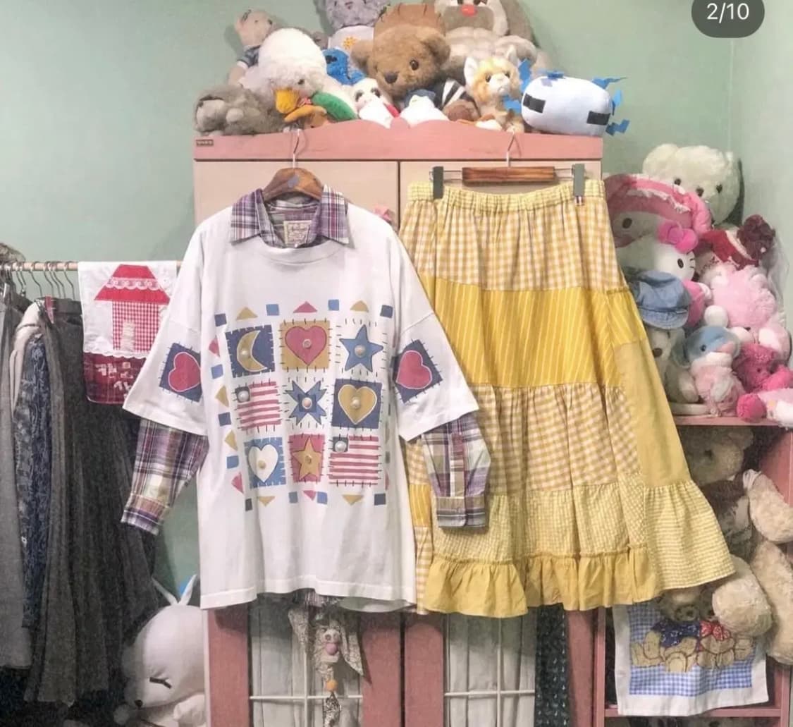 카모메산장 코디세트 패치스커트 패치셔츠 상품이미지1