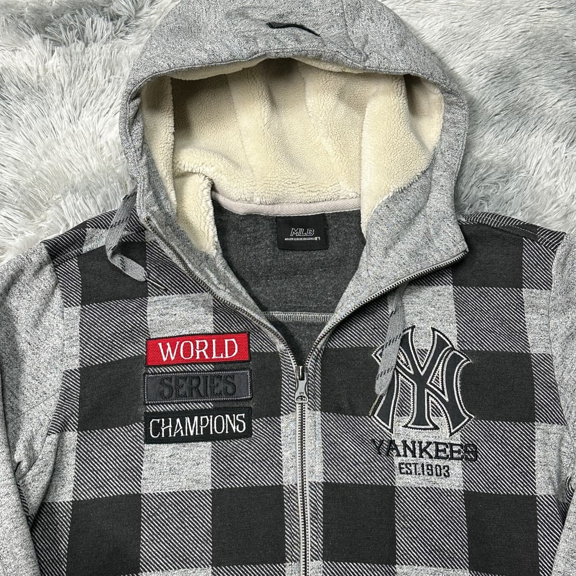 MLB 뉴욕양키스 체크 후드집업 XL 상품이미지2
