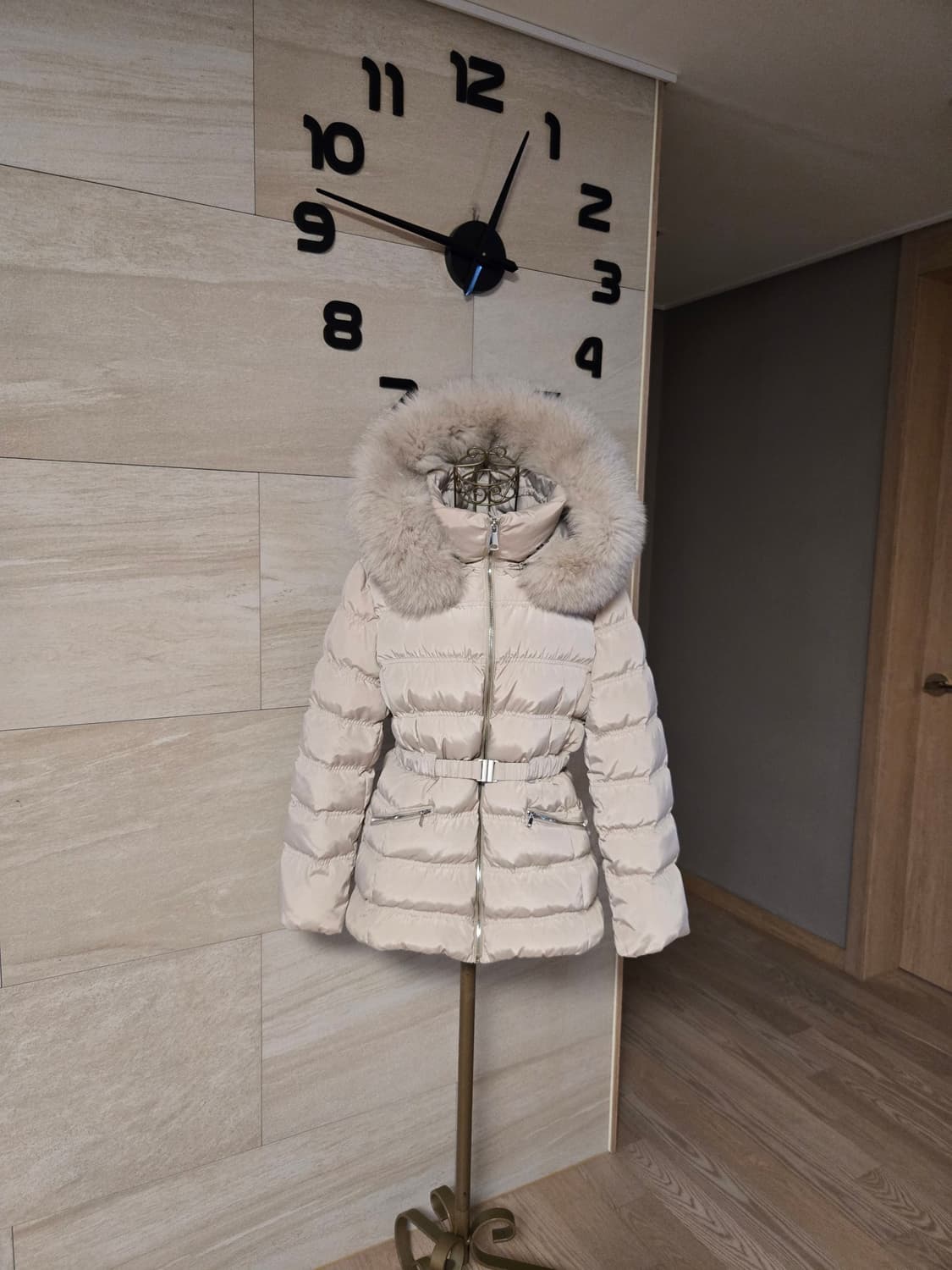 [55] 세련 폭스퍼 밸트 덕다운 패딩 상품이미지1