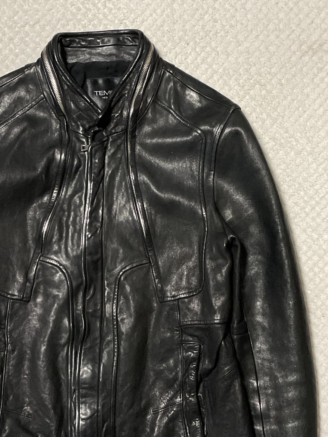 TEMPO HOMME 웨스턴 무드 램스킨 양가죽 지퍼라인 절개 레더 상품이미지3