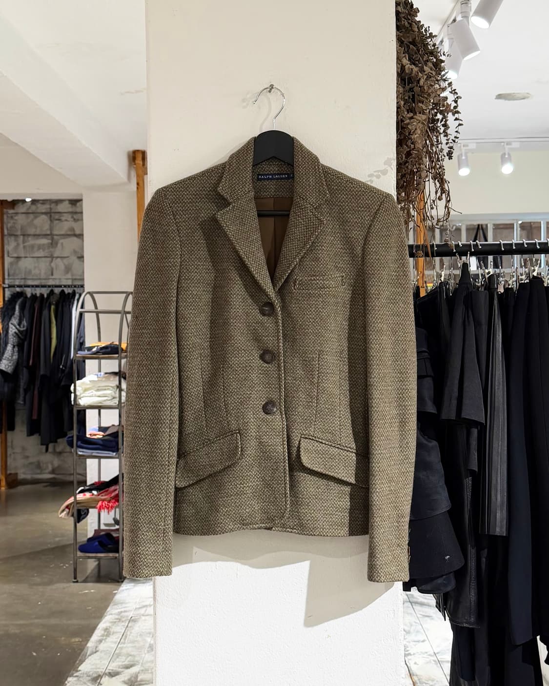 랄프 로렌 카키 싱글 헤링본 트위드 울 자켓 상품이미지1
