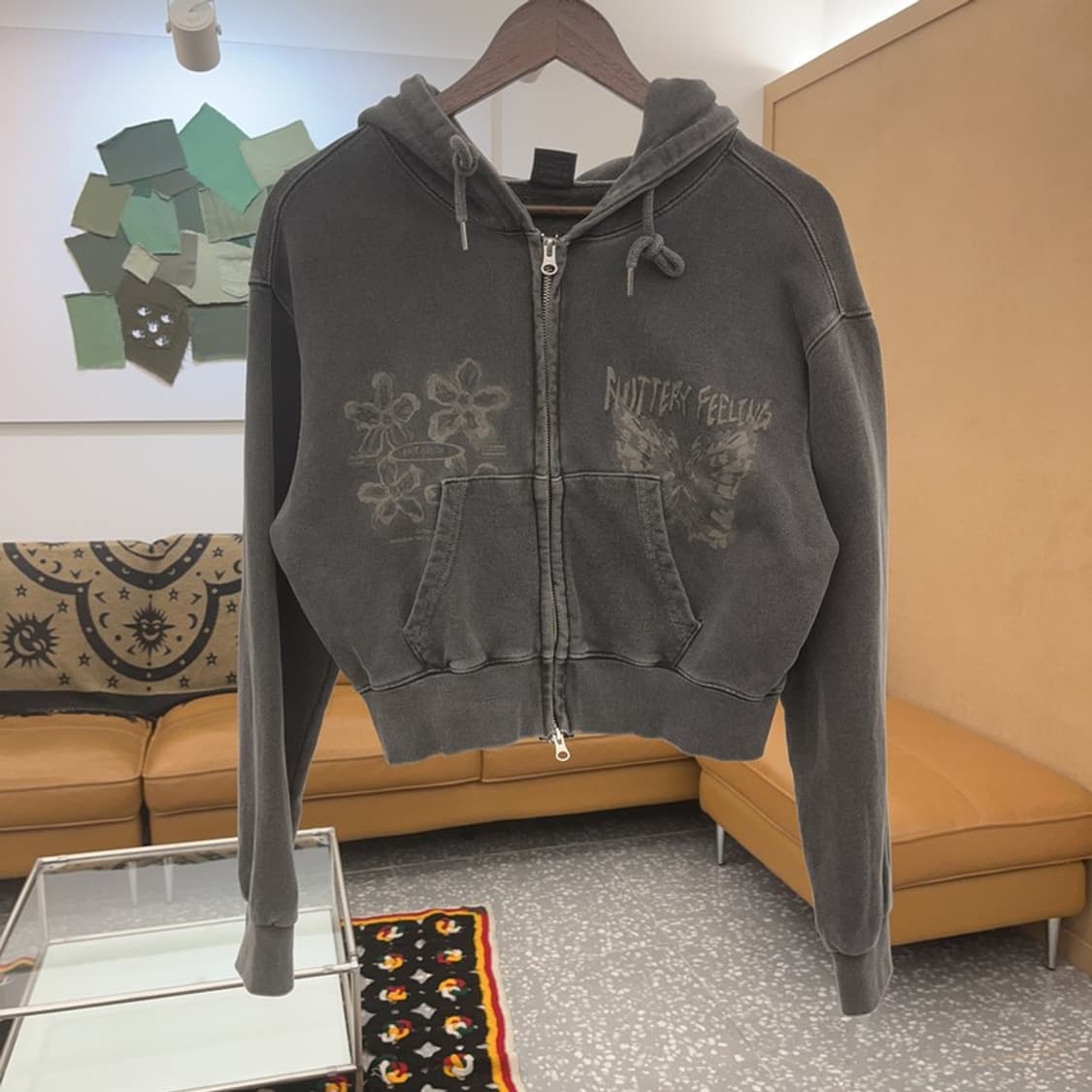 꼼파뇨 빈티지 피그먼트 키치 히피 프린팅 크롭 후드 집업 M C07489 상품이미지3