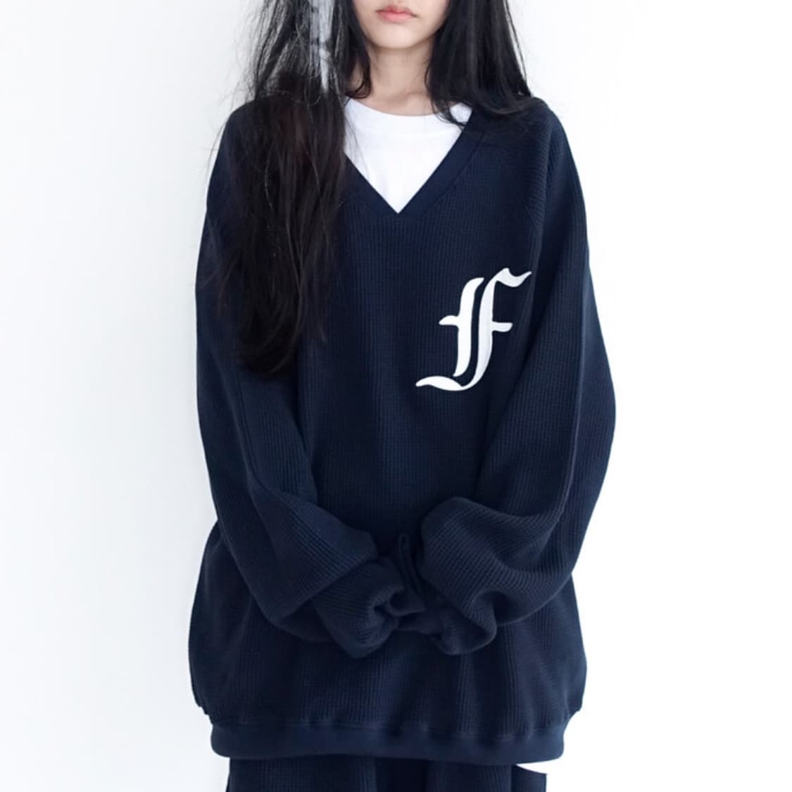 샵페어리 와플 박시 맨투맨 네이비 상품이미지1