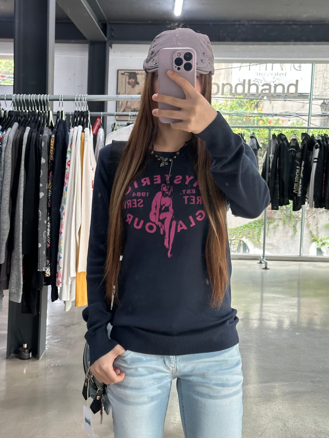 히스테릭글래머 히스걸 네이비핑크 롱슬리브 긴팔티셔츠 상품이미지5