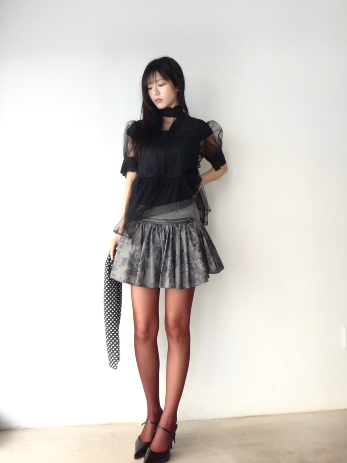 Flower zip detail mini skirt / grey 상품이미지5