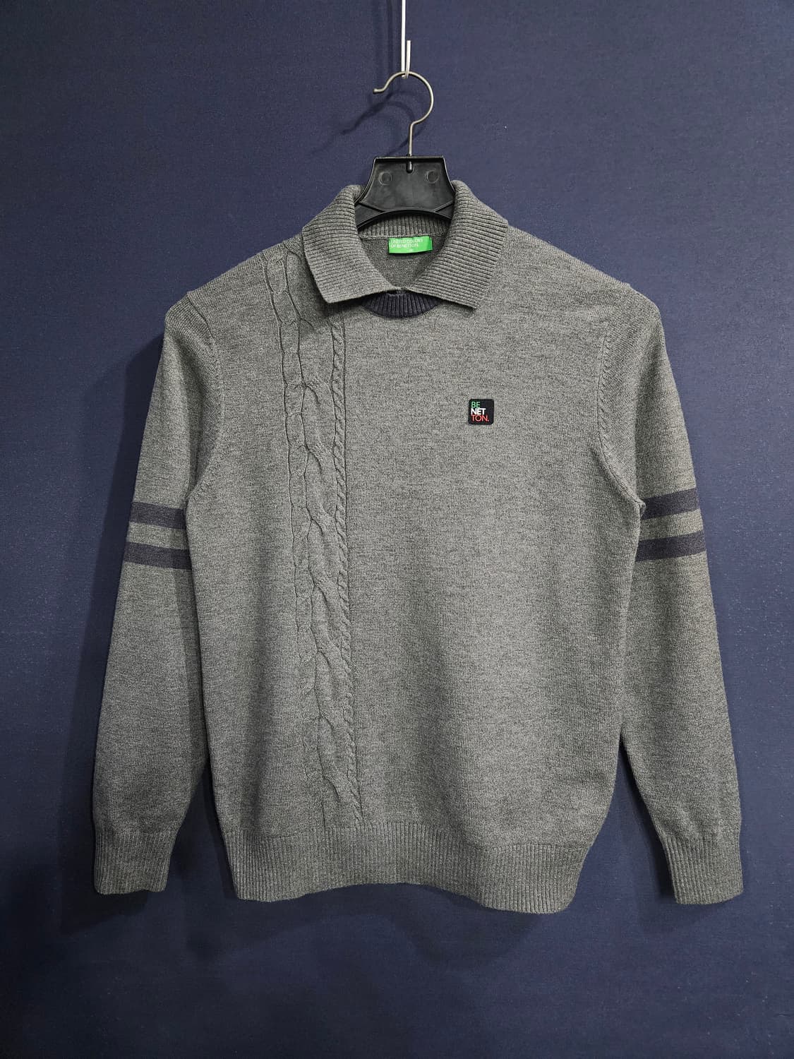 베네통 유나이티드 그레이컬러 남성 슬림핏 95 카라니트  상품이미지1