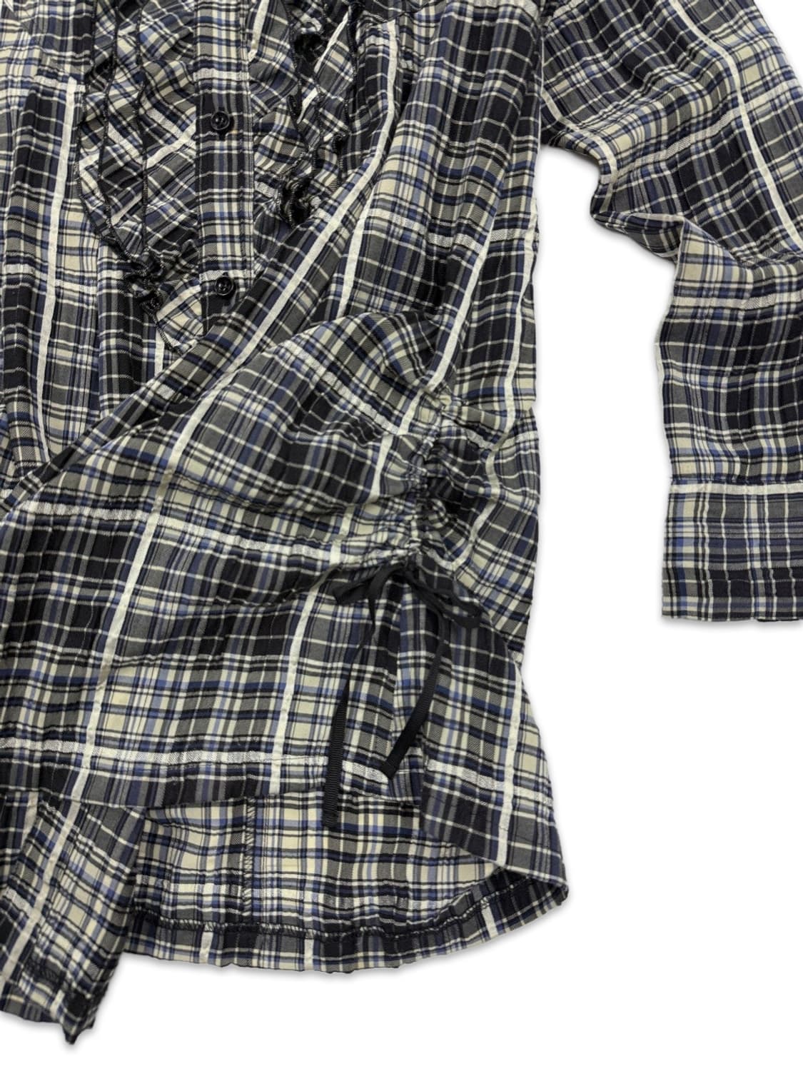 빈티지 sut/eso 블루 체크 프릴 셔링 셔츠 미니 원피스 상품이미지5