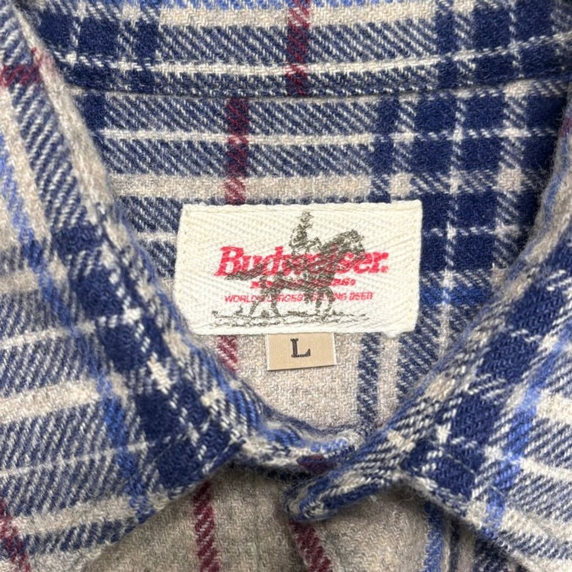 BUDWEISER 폴란넬 체크 셔츠 베이지 네이비 L 상품이미지5