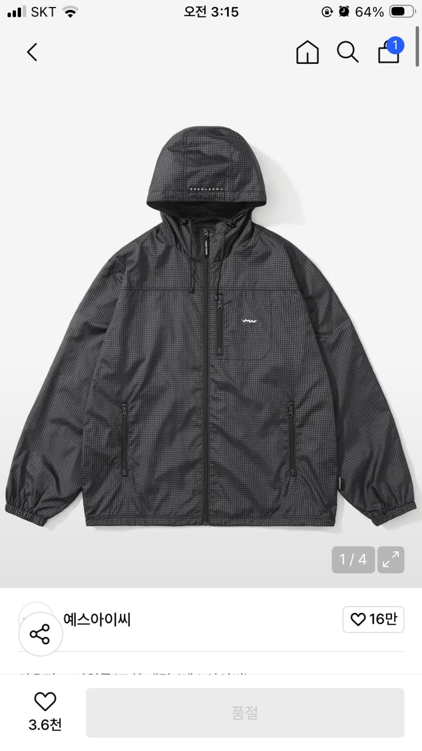 예스아이씨 윈드브레이커 체크 바람막이 L 상품이미지1