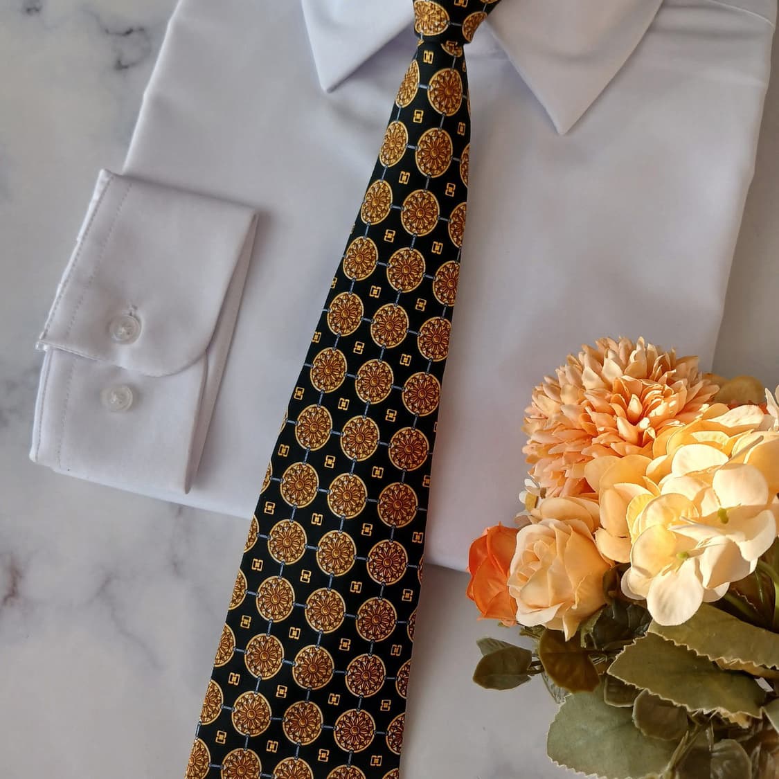 기라로쉬 실크 블랙 메달리온 패턴 넥타이 9.5cm A+등급 A19283 상품이미지5