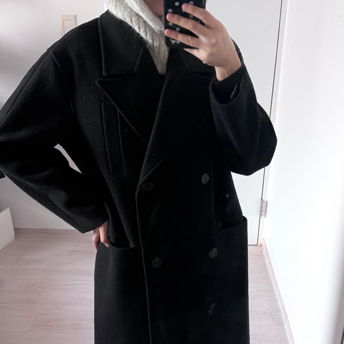 Vintage 블랙 더블 울 모직 롱 코트 (실착샷 O) 상품이미지7