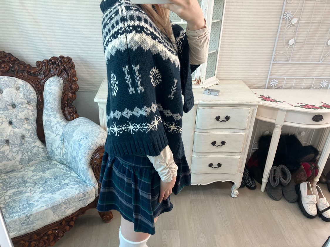 빈티지 모리 노르딕 네이비 케이프 가디건 상품이미지4