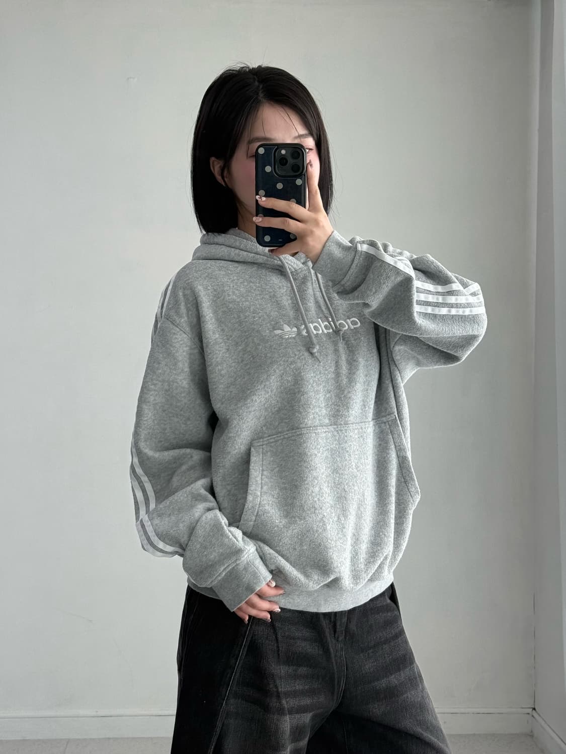 아디다스 플리스 그레이 후드티 상품이미지2