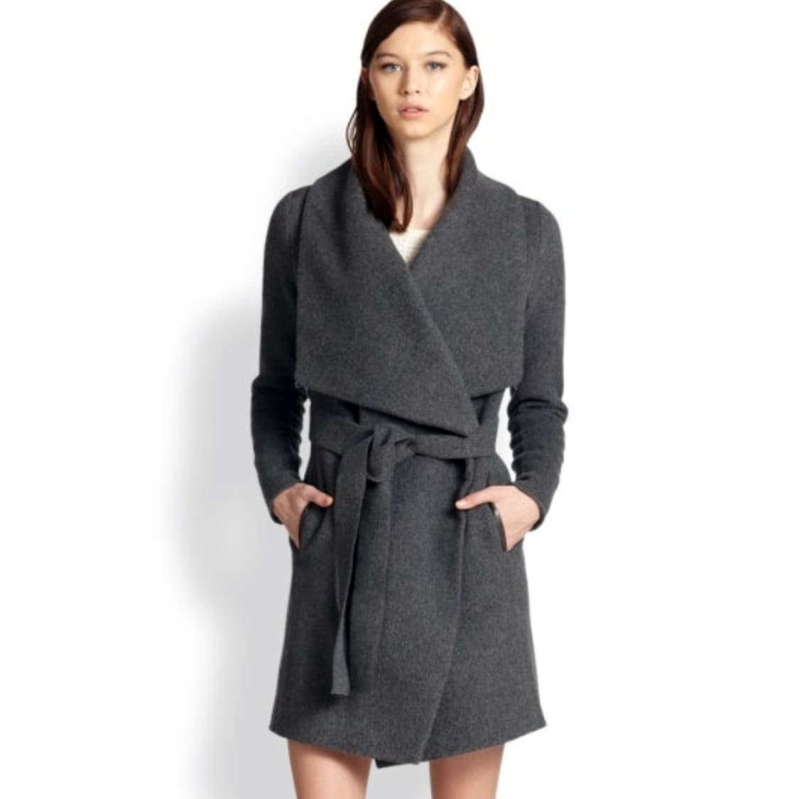 빈스(VINCE) 와이드 숄카라 가죽트리밍 울코트 44 상품이미지1