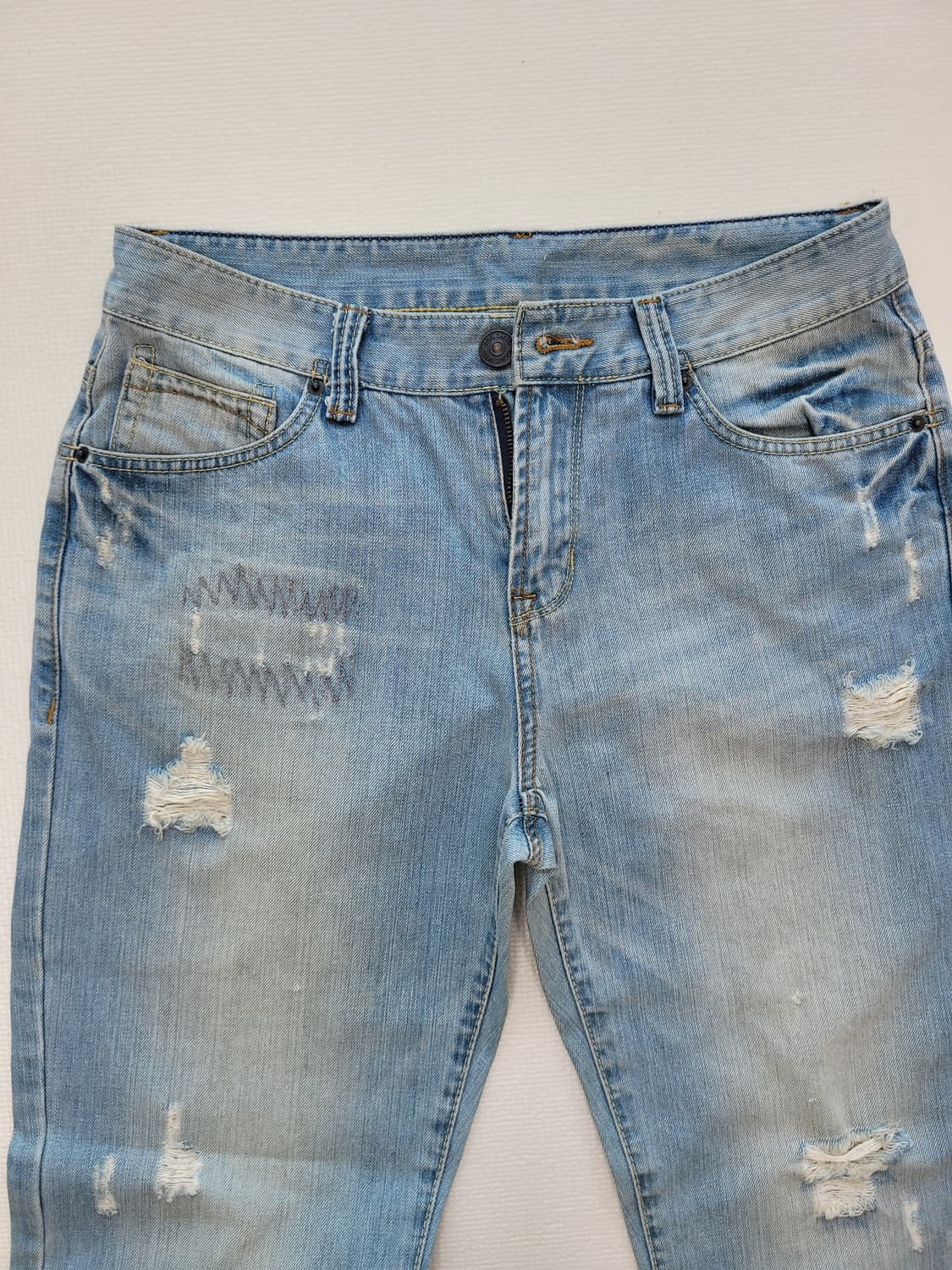 스파오 SPAO 남자 데미지 워싱 청바지 32 스카이블루 상품이미지4