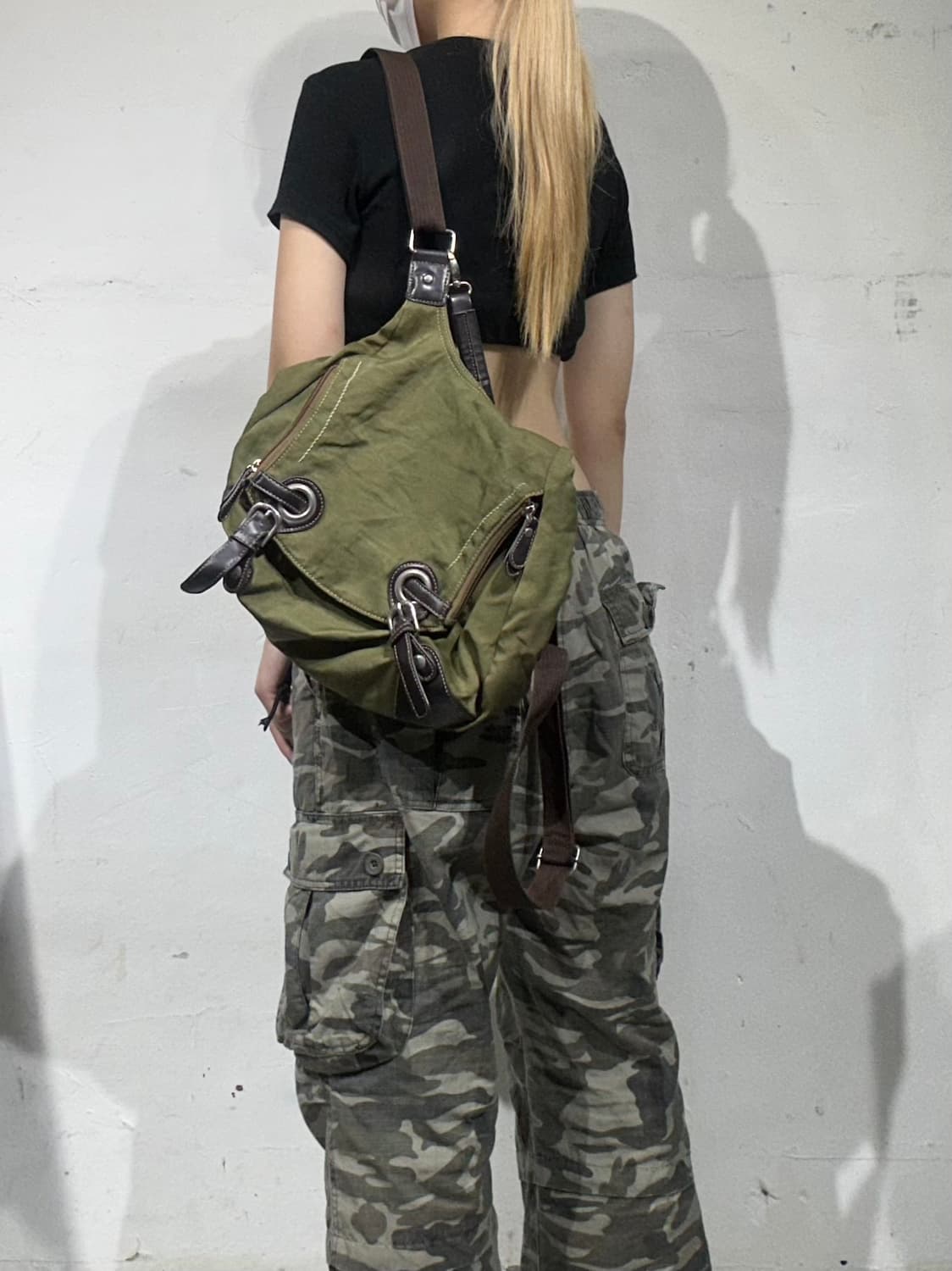 일본 빈티지 올리브 카키 키치 미니 백팩 가방  상품이미지1