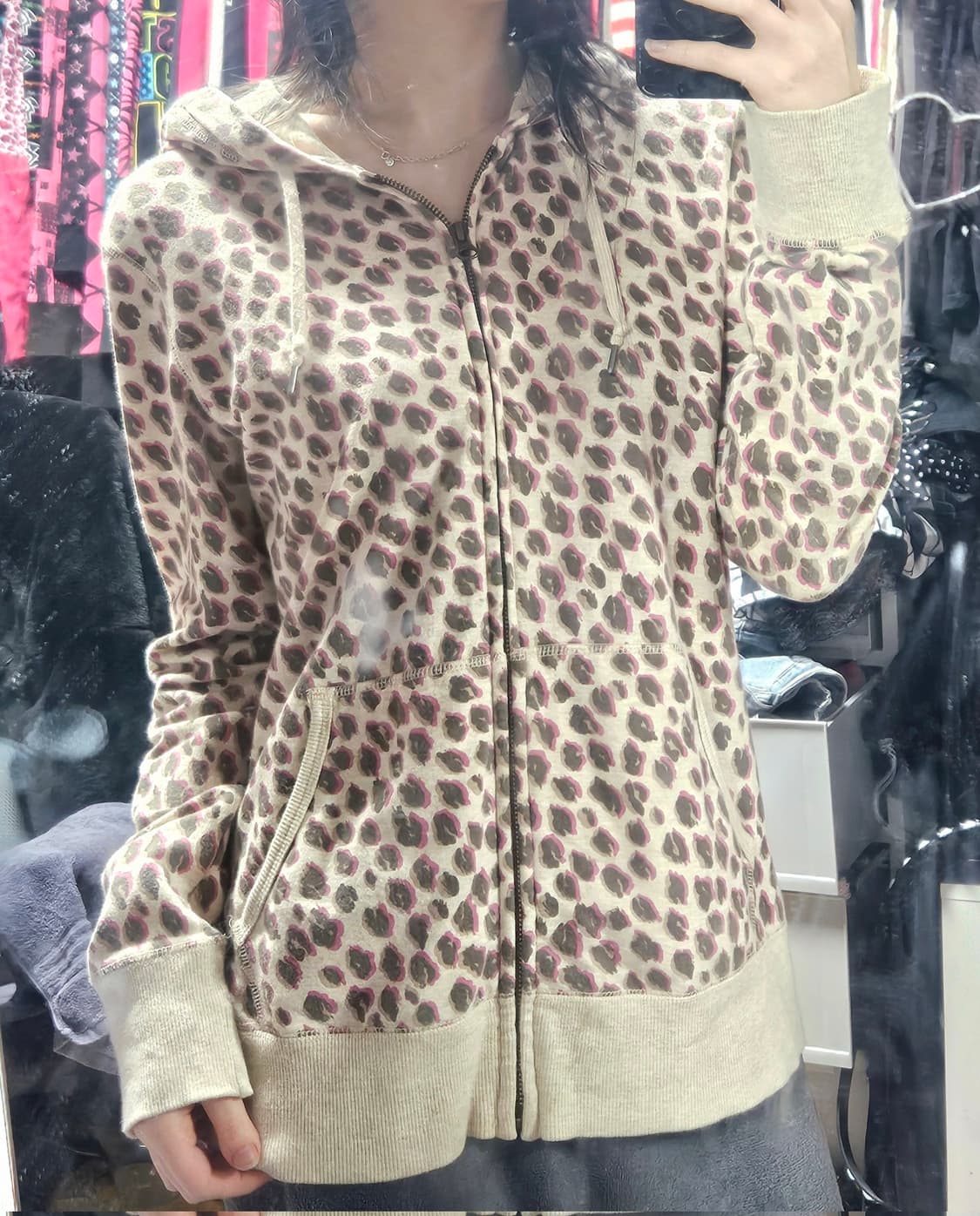 유니클로 갸루 y2k 호피 후드집업 상품이미지2