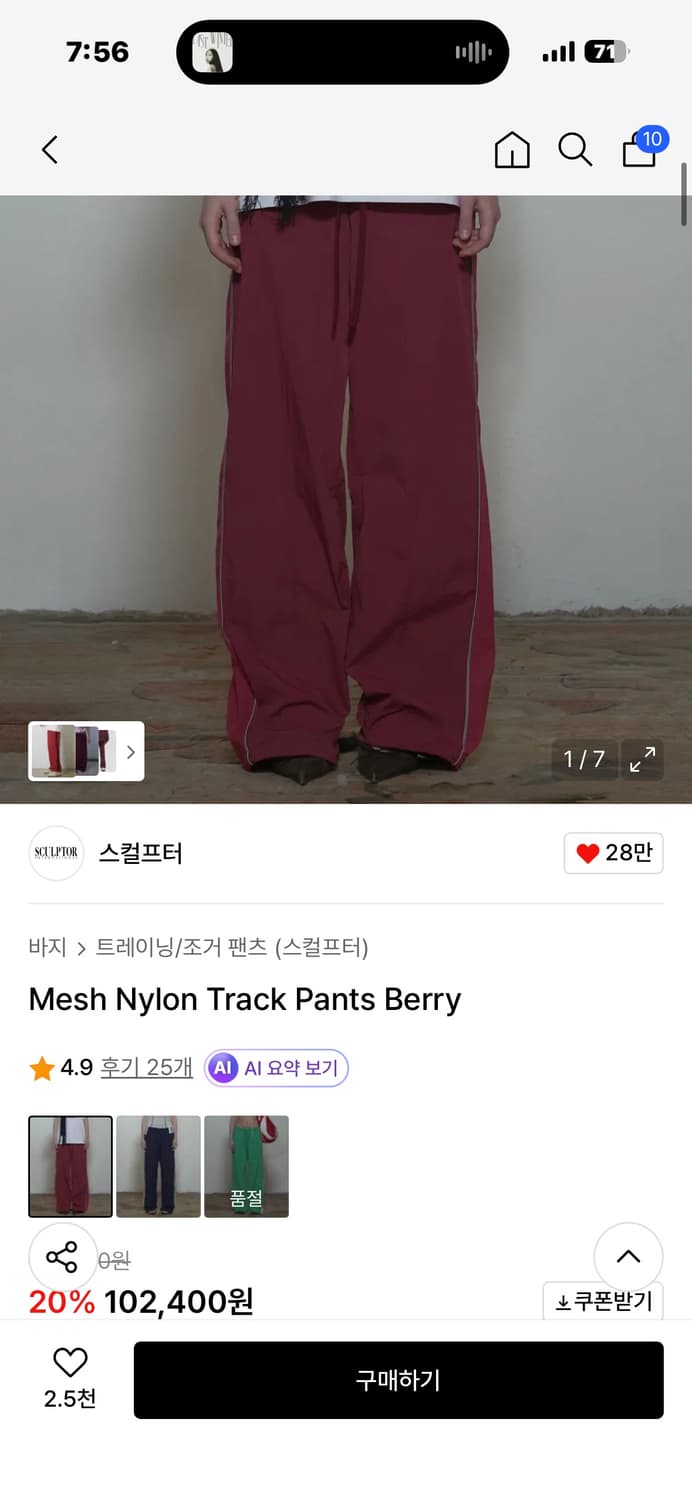 Mesh Nylon Track Pants Berry 상품이미지1