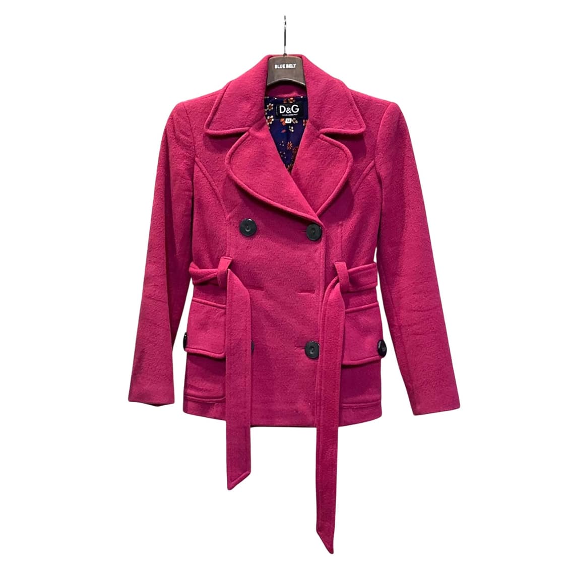 돌체앤가바나 더블 하프 코트 벨티드 투포켓 패턴 안감 디테일 핑크 상품이미지1