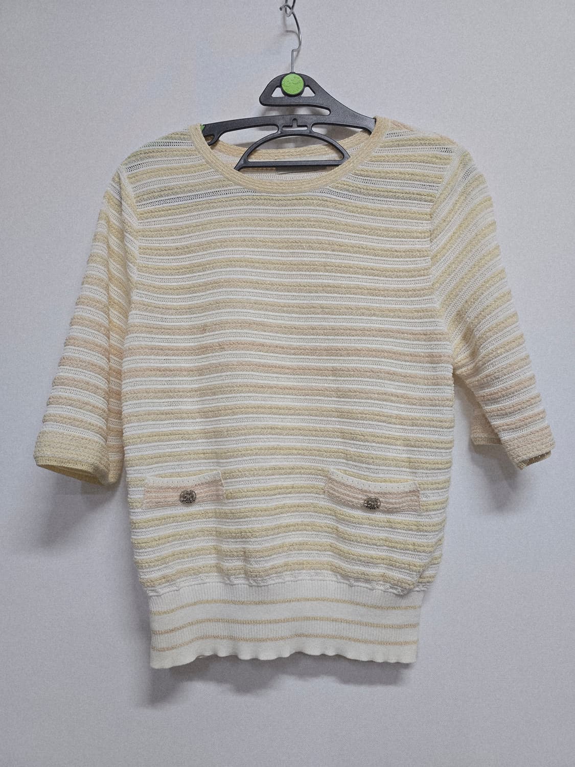 마인 아이보리 스트라이프 반팔 니트 상품이미지1