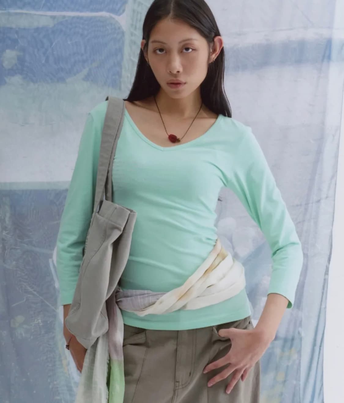웰빙익스프레스 V neck 3/4 sleeve Mint 상품이미지1