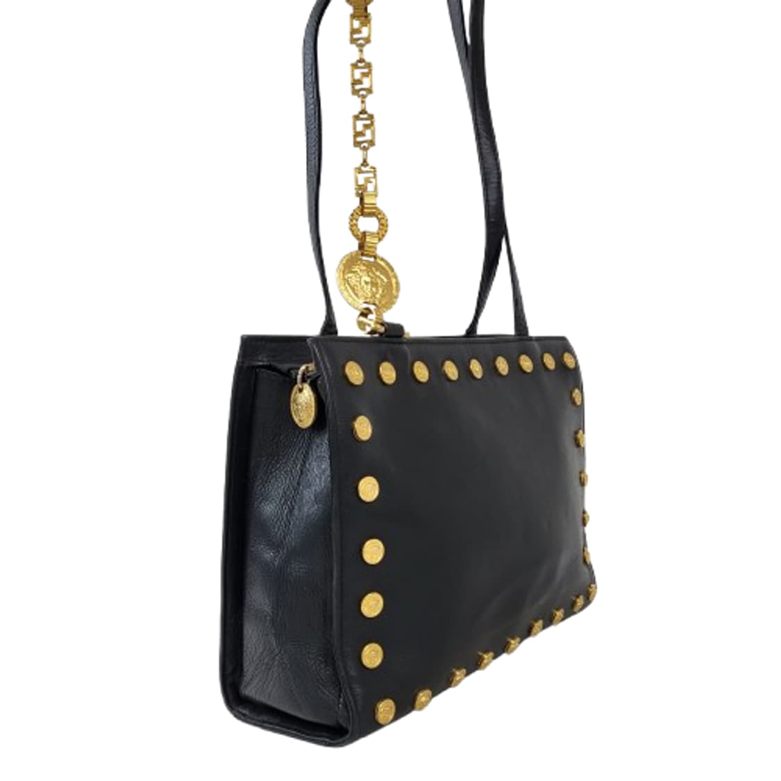 정품 베르사체 빈티지 블랙 레더 체인 숄더백 상품이미지3