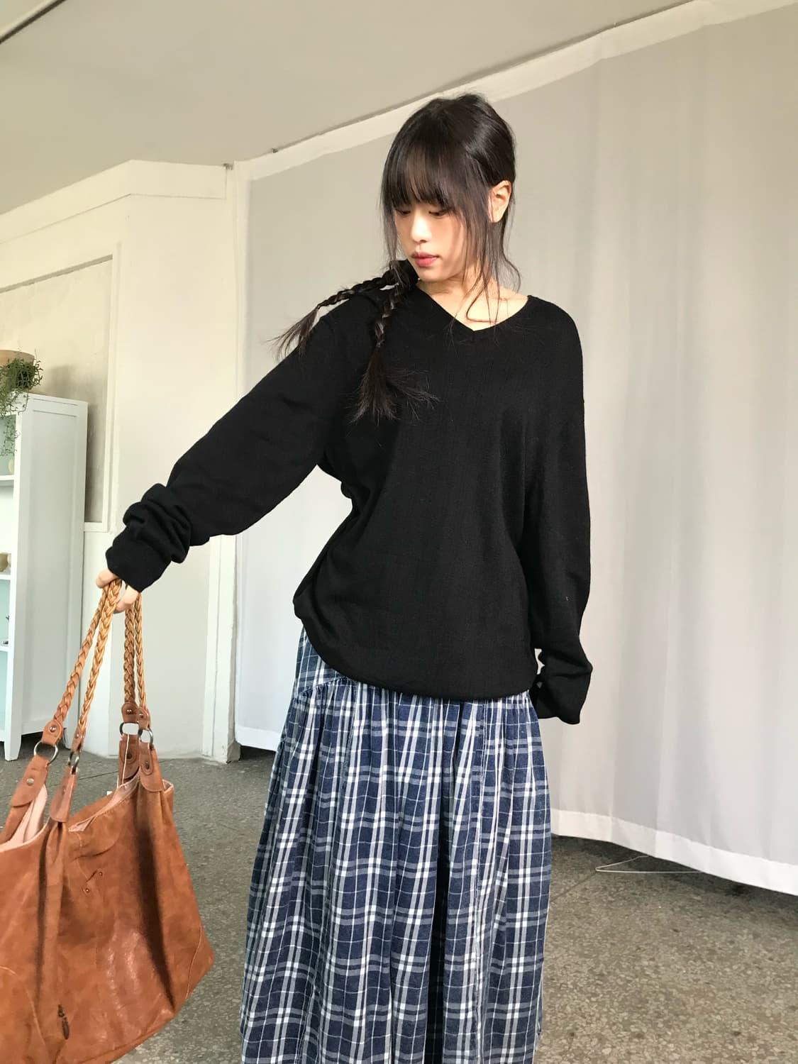 블루 체크 스커트 상품이미지2