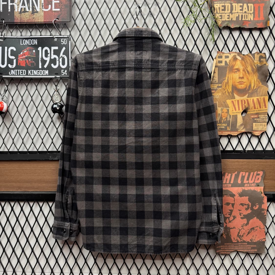 00s 베이프 버팔로 체크 하프 집업 워크 셔츠 그레이 블랙 상품이미지2