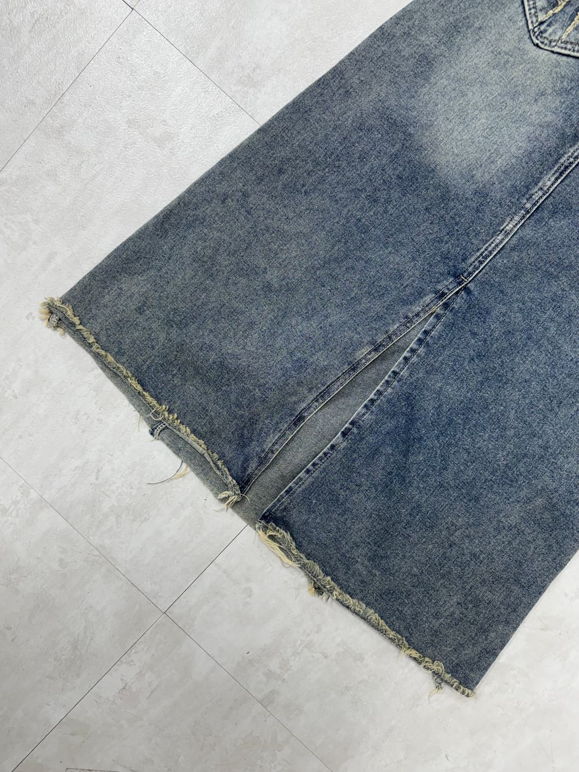 •Y2K 워싱 컷팅 데님 롱 스커트 상품이미지6