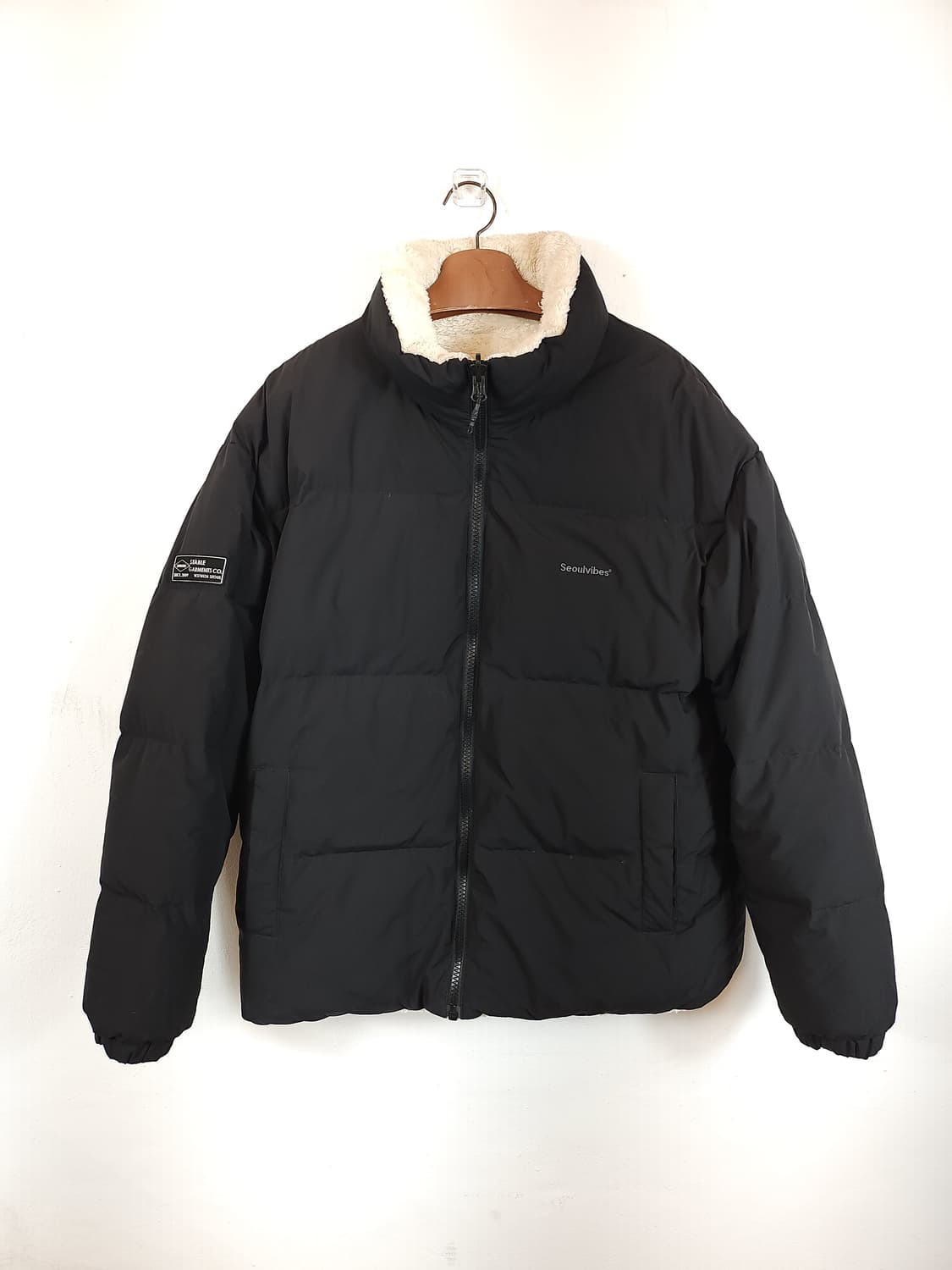 스파오 검정 양털 리버시블 패딩 105 XL 상품이미지1