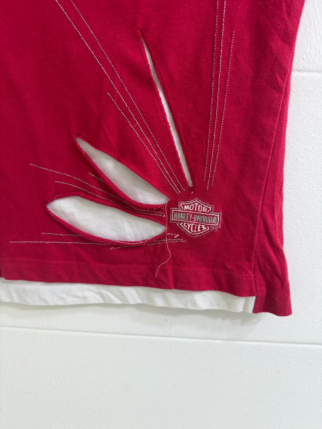 할리데이비슨 컷아웃 디테일 마젠타 핑크 딱붙 크롭 반팔티셔츠 상품이미지5