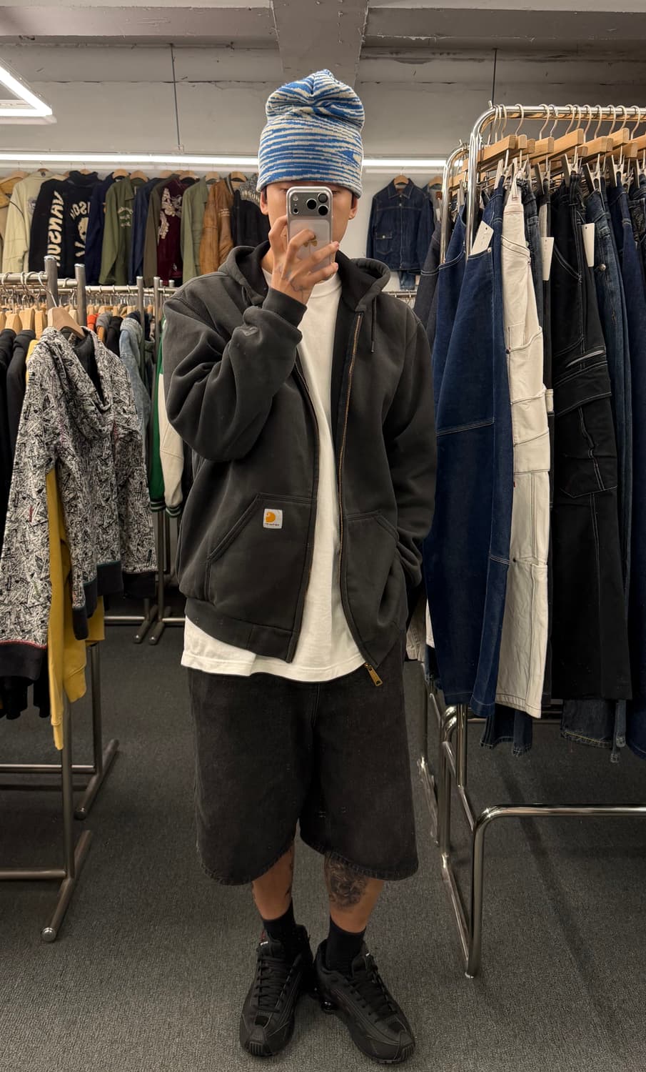 M)칼하트 빈티지 워싱 차콜 후드집업 상품이미지1