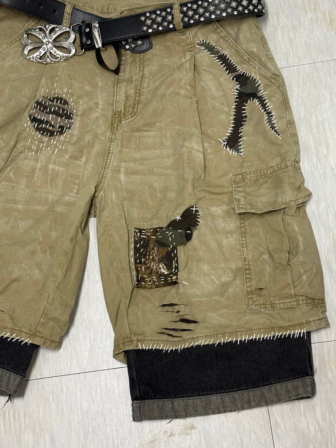 Custom sewing patch work shorts 상품이미지4