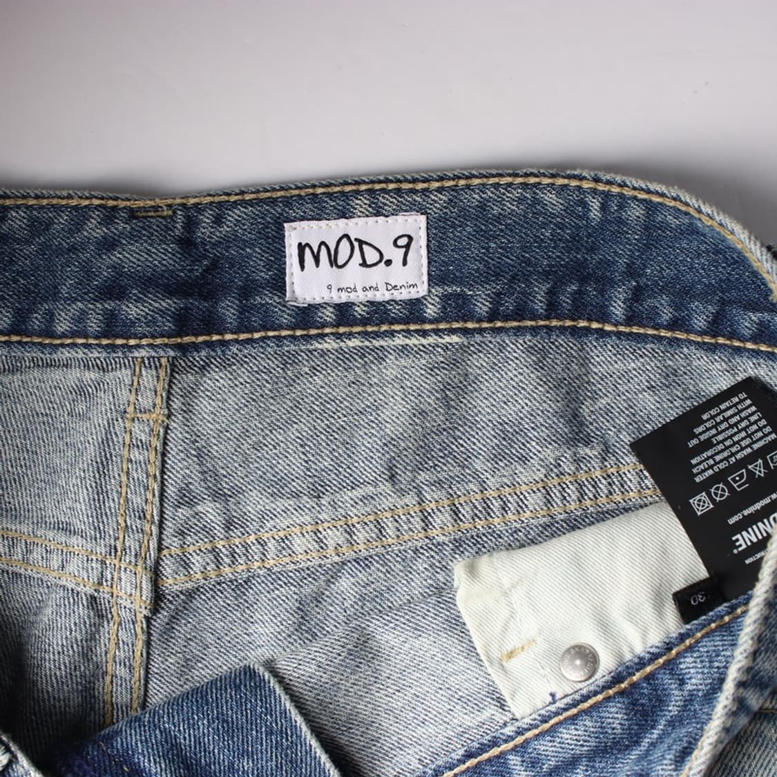 모드나인 연청 워싱 와이드 데님팬츠 30 상품이미지6