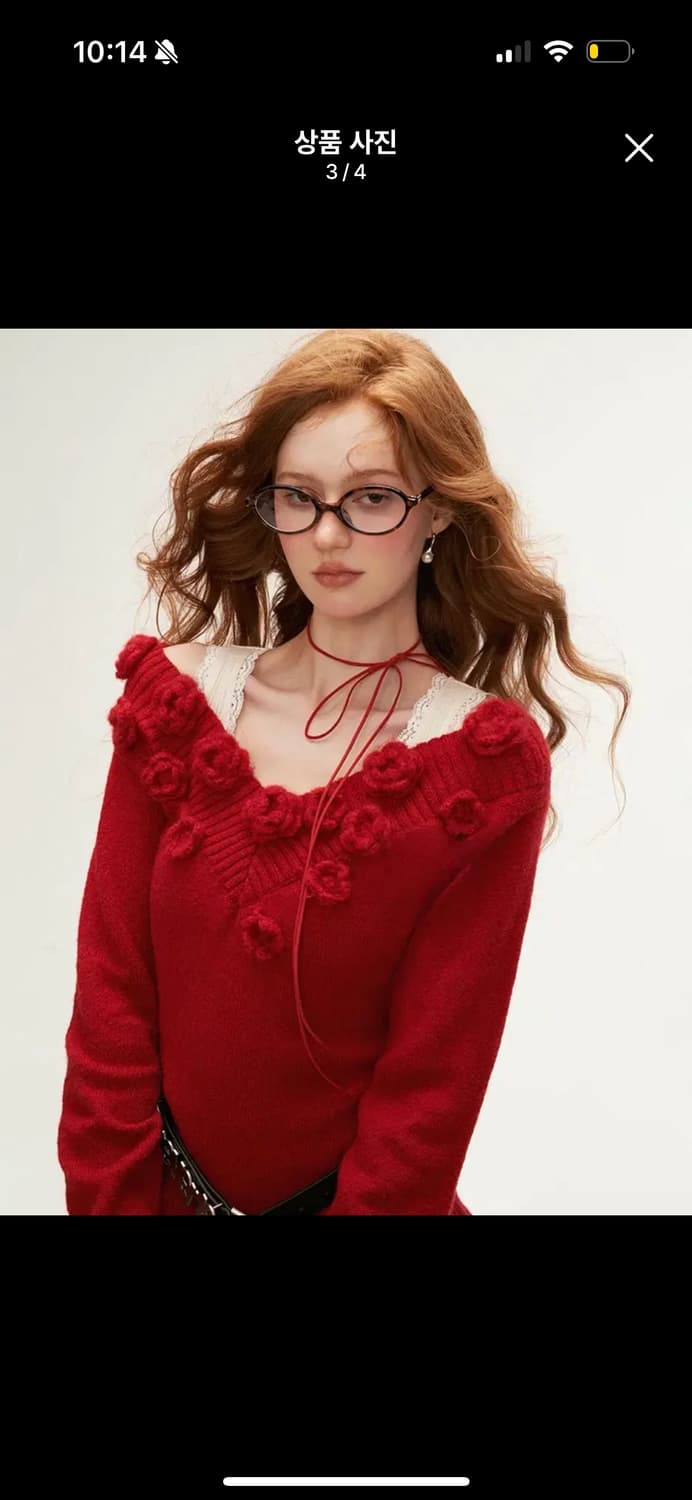 Mamc brand 플라워 니트 오프숄더 플로럴 아일릿 리즈리사 포 상품이미지3