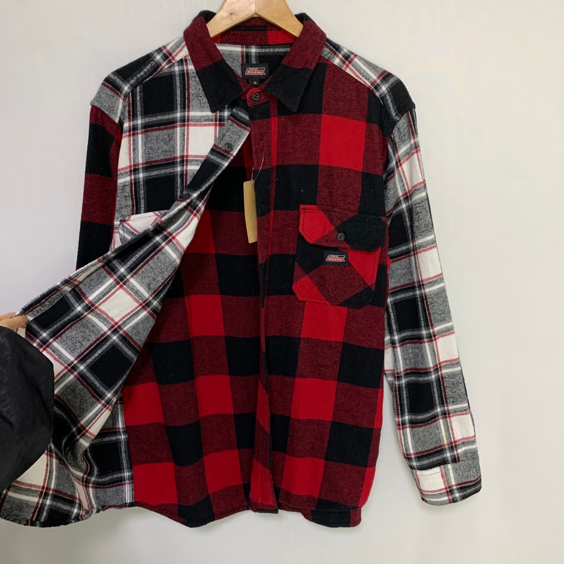 디키즈 y2k 빈티지 언발란스 레드/블랙 체크 셔츠 남방 상품이미지5