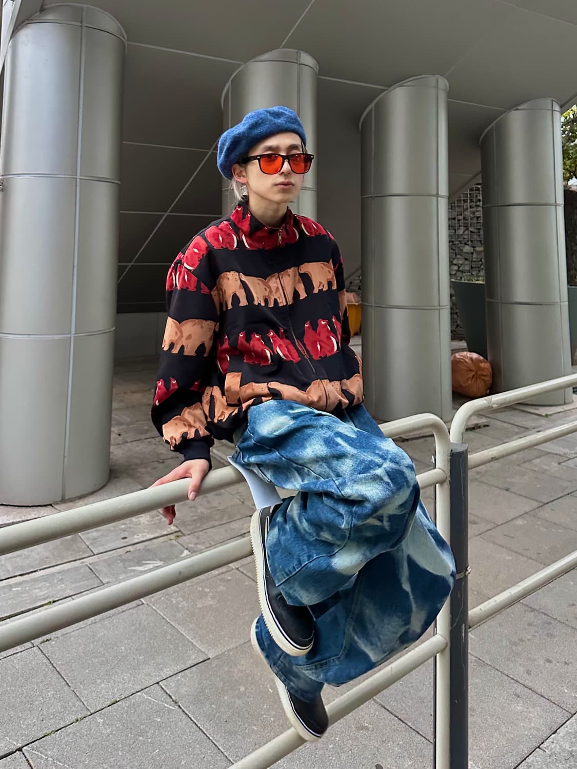 야생 곰 & 펭귄 올오버 블루종 상품이미지5