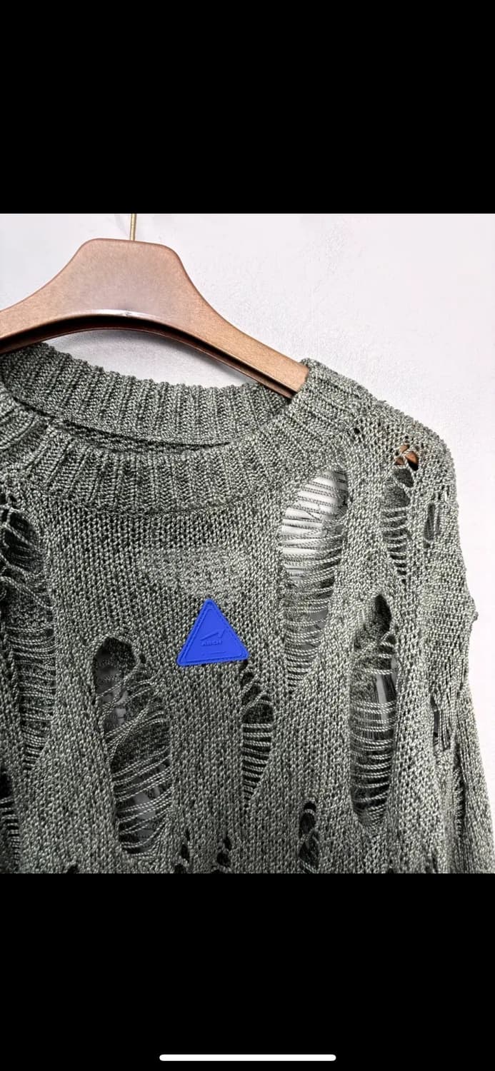 ROARINGWILD 펀칭 데미지 카키 니트 H2317 상품이미지5